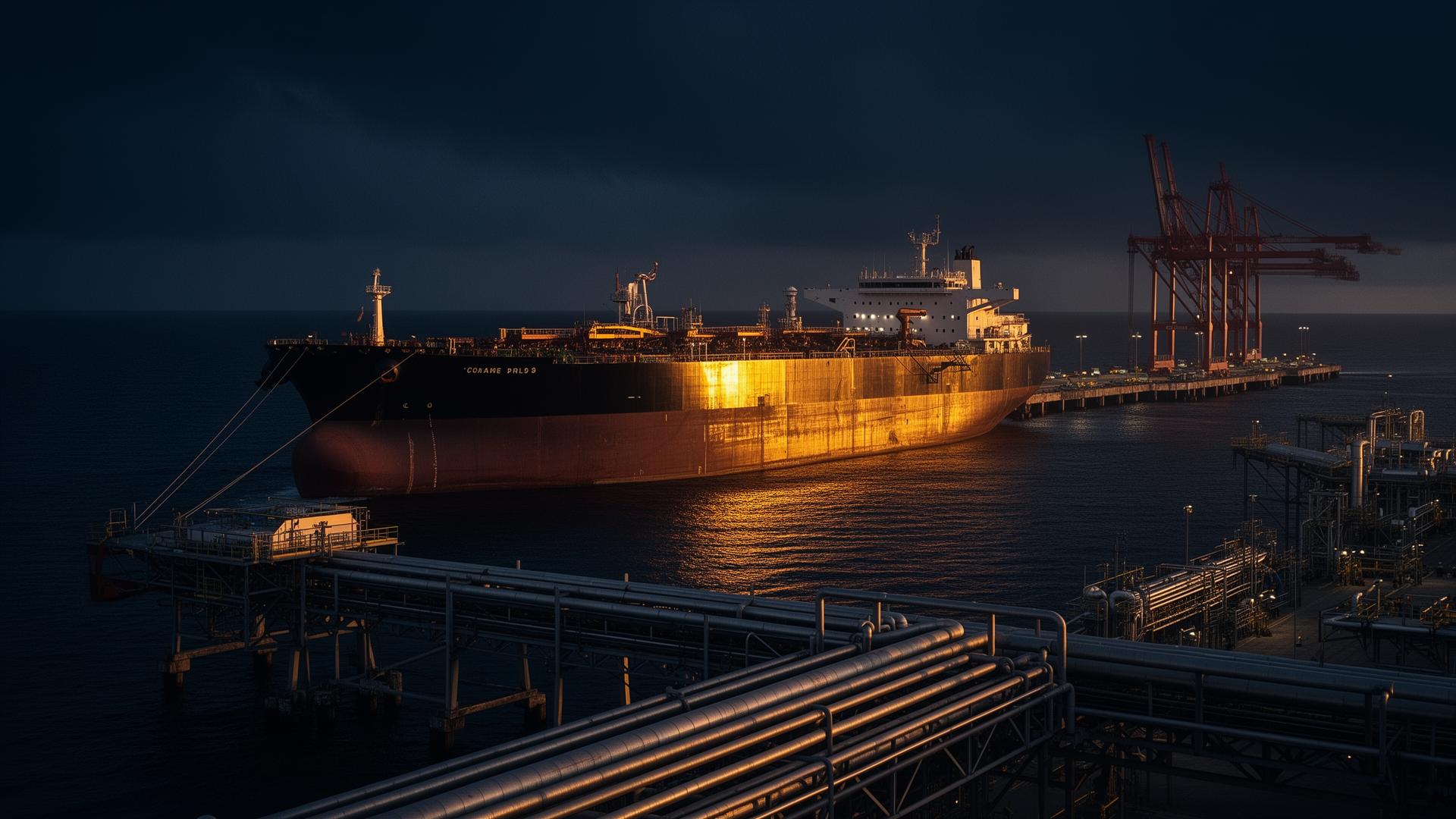 Caribbean crude oil tanker at marine terminal